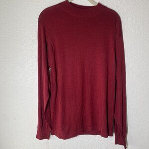 Jhane Barnes 100% Silk Burgundy Long Sleeve Sweater Mens L Pullover Moch Neck